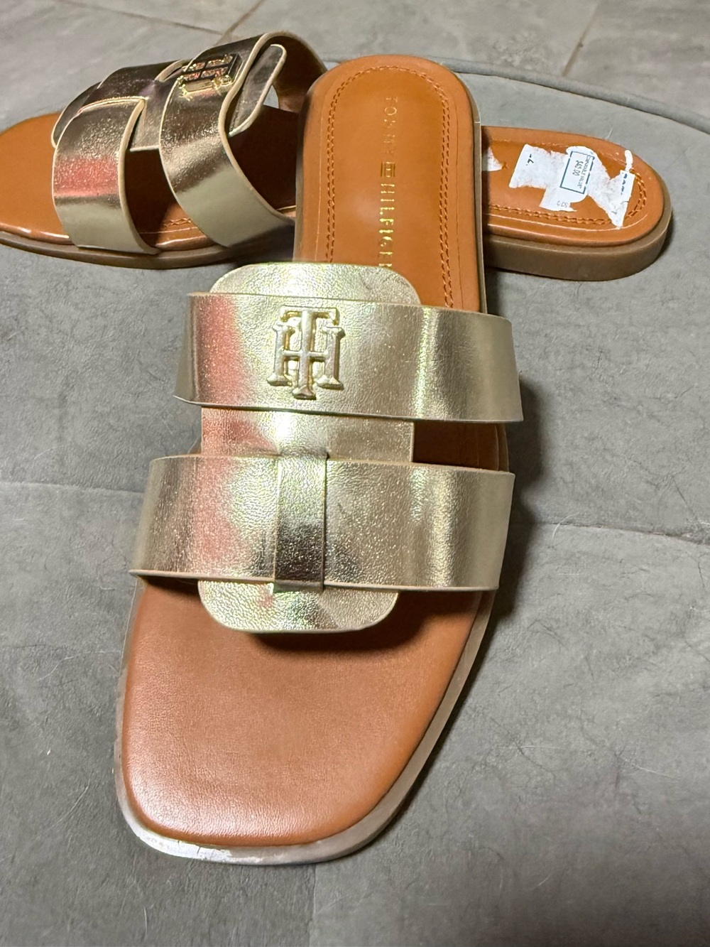 Tommy Hilfiger Metallic Gold Double Band Slide Sandal